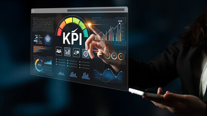 A business intelligence dashboard displaying various Key Performance Indicators (KPI). The data visualization tracks business metrics and measures performance against goals. Fermion