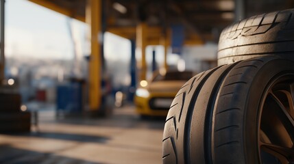Modern garage operations include comprehensive tuning of tires, focusing on balance, rotation, and alignment to reduce vibration and extend tire lifespan. cinematic color correction, natural uneven