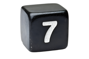 black educational number block 7 for children isolated on white background