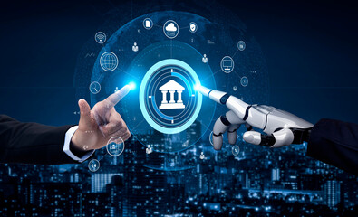 The role of AI in the global FinTech and digital banking network. An AI financial system connected to the worldwide digital economy. Motif