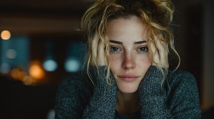 Emotional exhaustion portrayed as a calm yet heavy emotional state in everyday life