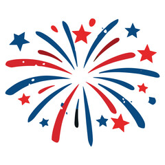 Obraz premium Classic fireworks in a patriotic style! Symmetrical explosion of fireworks in the colours of the American flag: arcs/rays, stars, small stars and dots for a flash effect.