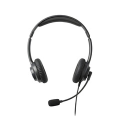 Fototapeta premium A sleek black headset with microphone on transparent background