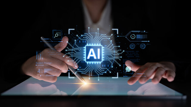 A futuristic AI core processor and system analytics dashboard. This concept highlights the raw processing power of AI for deep data analysis, system diagnostics, and global network monitoring. Fermion - Powered by Adobe