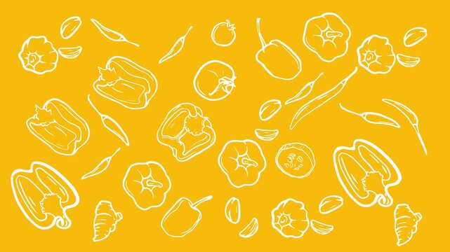 A playful vector motion graphic featuring whimsical dancing vegetables over a vibrant sunny-yellow backdrop. This energetic and cheerful animation is perfectly children's cooking shows