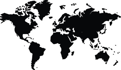 Obraz premium A black and white silhouette map of the world showing all continents