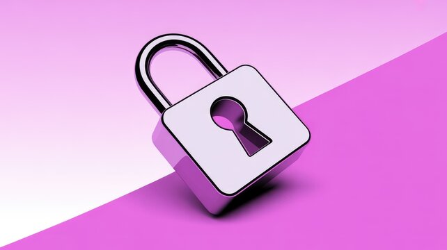 Shiny padlock on pink background symbolizing security and protection - Powered by Adobe