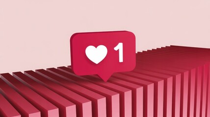 Social media like icon on red 3D bar graph