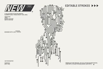 Abstract circuitry designs showcasing geometric and minimalist aesthetics with editable strokes