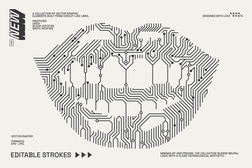 Abstract circuitry designs showcasing geometric and minimalist aesthetics with editable strokes