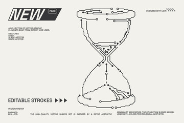 Abstract circuitry designs showcasing geometric and minimalist aesthetics with editable strokes