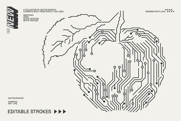Abstract circuitry designs showcasing geometric and minimalist aesthetics with editable strokes