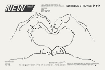 Abstract circuitry designs showcasing geometric and minimalist aesthetics with editable strokes