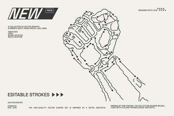 Abstract circuitry designs showcasing geometric and minimalist aesthetics with editable strokes