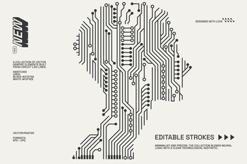 Abstract circuitry designs showcasing geometric and minimalist aesthetics with editable strokes