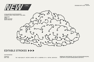 Abstract circuitry designs showcasing geometric and minimalist aesthetics with editable strokes