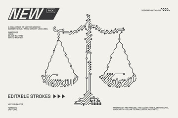 Abstract circuitry designs showcasing geometric and minimalist aesthetics with editable strokes