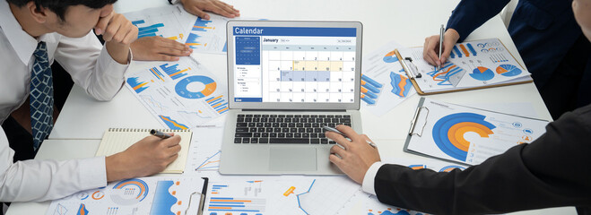 Calendar on computer software application for schedule planning for personal organizer and online business brisk