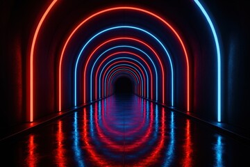 Illuminated tunnel visualization urban digital futuristic environment wide angle light concepts