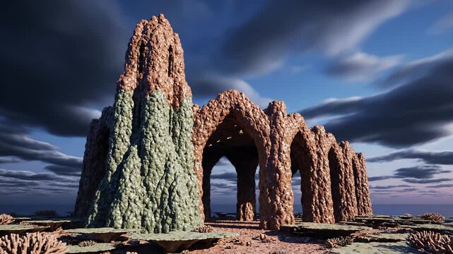 Digital Render of Unusual Rock Archway Formation Overlooking the Ocean