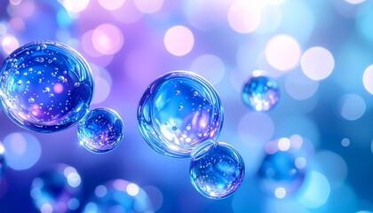 キラキラの透明感あふれるブルーパープルグラデーション水滴アート ジェネレーティブAI