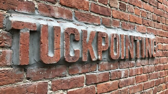 Close-up of Tuckpointing Sign on a Textured Brick Wall.