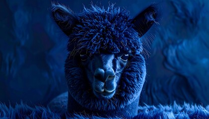 Obraz premium Close-up of a blue alpaca, head forward with a blurry textured background, looking at the viewer