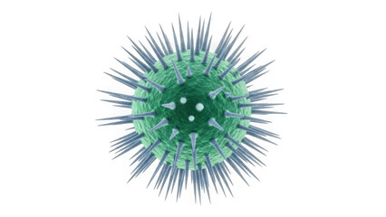 Green virus or bacteria cell with spikes isolated on transparent background