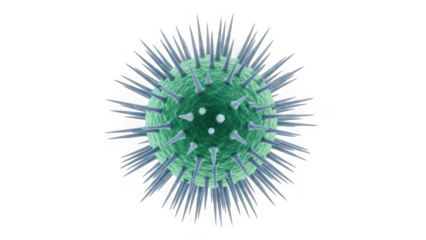 Green virus or bacteria cell with spikes isolated on transparent background