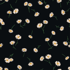 Floral seamless pattern in bloom, botanical motifs scattered randomly. Vector hand-drawn, for fashion, print, textile, fabric, wallpaper background