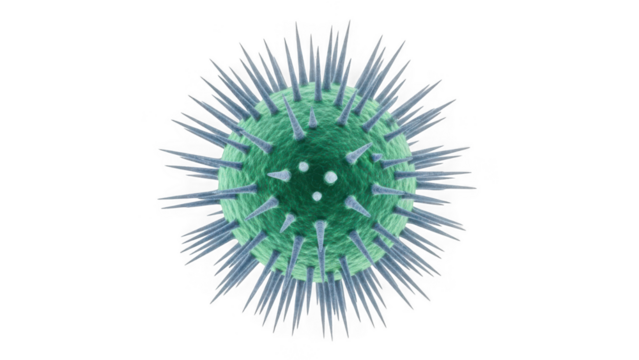 Green virus or bacteria cell with spikes isolated on transparent background - Powered by Adobe