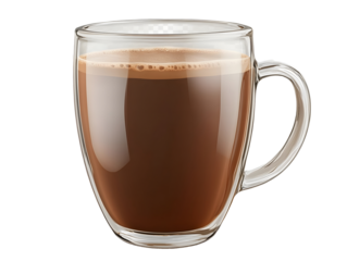 Glass mug of hot chocolate isolated on transparent background