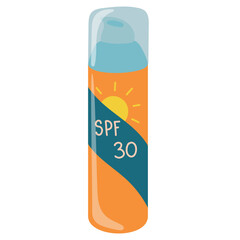 Cute kids style sunscreen spray bottle with spf 30 label isolated on white background