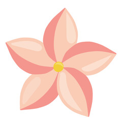Pink plumeria frangipani flower icon in flat cartoon style