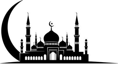 Islamic Mosque Silhouette with Crescent Moon. © MD riazul