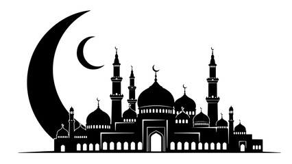 Islamic Mosque Silhouette with Crescent Moon. © MD riazul