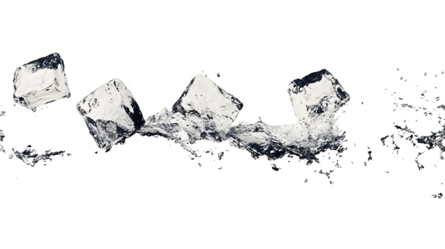 flying ice cubes with water splash isolated on white - Powered by Adobe