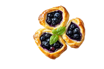 Blueberry Danish puff pastry filled with sweet cheese served in plate isolated on white background top view of baked food indian dessert