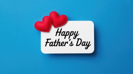 Heartfelt Happy Father's Day greeting with red hearts on blue background