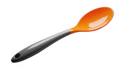 Orange and black kitchen spoon on transparent background isolated