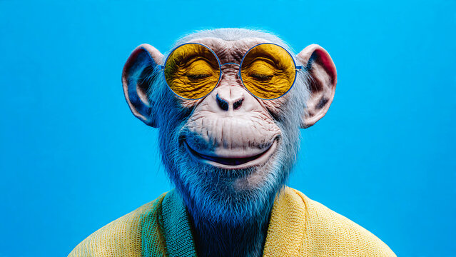 Singe souriant portant des lunettes de soleil