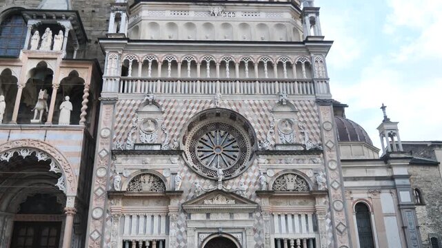 Bartolomeo Colleoni chapel in Bergamo alta facade and details, Lombardy, Italy