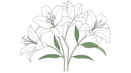 Minimalist Lily Flower Bouquet Illustration isolated PNG with Transparent Background
