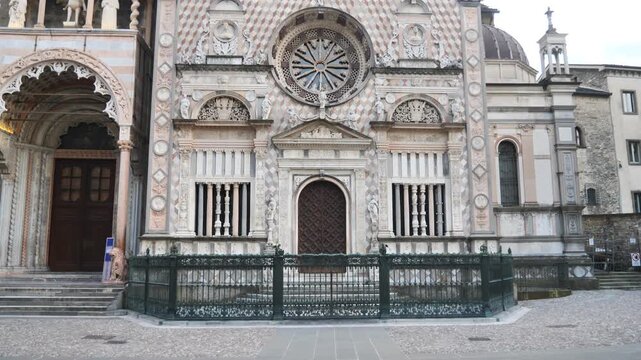 Bartolomeo Colleoni chapel in Bergamo alta facade and details, Lombardy, Italy