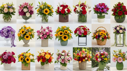 Fototapeta premium Collage of Diverse Flower Arrangements bouquet floral