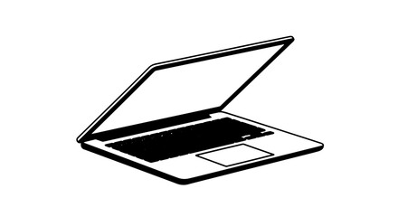 Minimal black line drawing of an open laptop computer icon.