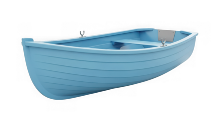 Small blue wooden rowing boat isolated on transparent background