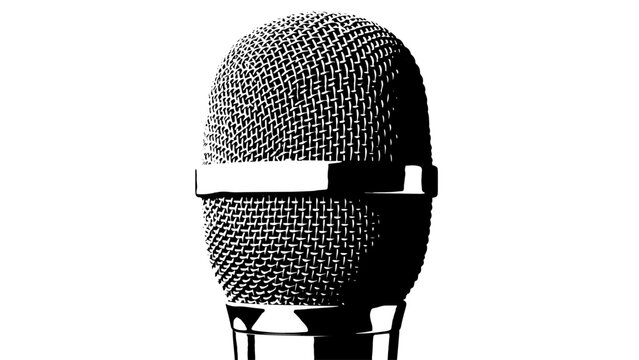 Classic black and white studio microphone on a stand ready for recording sessions.