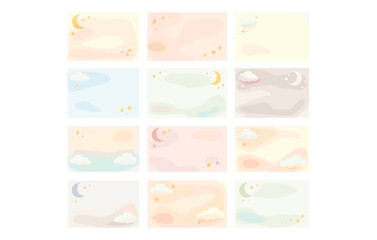 Fototapeta premium Pastel themed minimalist sky and cloud backgrounds with stars and moons