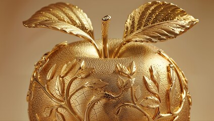 Golden Apple with Intricate Filigree Engravings 
